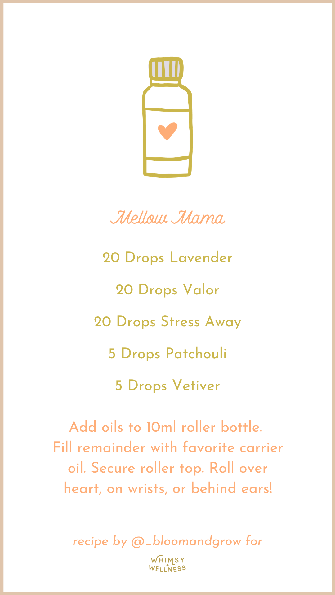 Mellow Mama emotional support roller bottle with Young Living essential oils whimsy + wellness