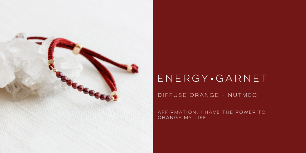 garnet gemstone bracelet with affirmation and essential oil blend