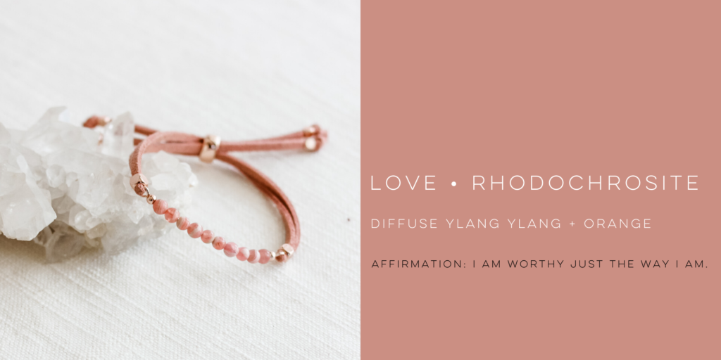 diffuse essential oils on rhodochrosite gemstone bracelet for love